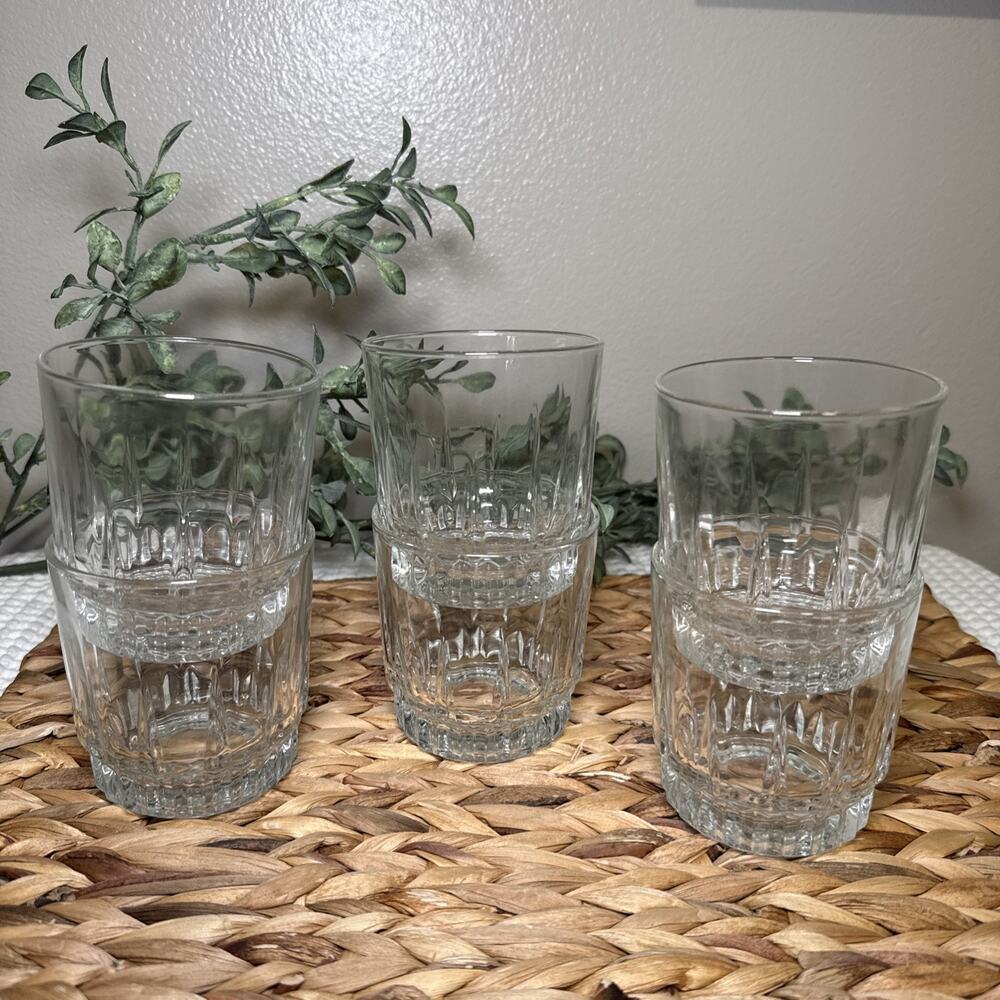 Arcoroc France Rocks Glasses Set of 6 Clear Heavy Whiskey Tumblers 3.3” Vintage